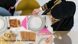  Presentation with muslim family - PPT layouts enhanced with muslim-girls-preparing-table background and a coral colored foreground