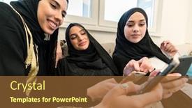 Presentation with muslim - Amazing PPT theme having muslim-girls-sitting-together backdrop and a tawny brown colored foreground
