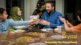  Presentation with family tree - PPT theme with muslim-interreligious-family-with-christmas background and a tawny brown colored foreground