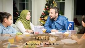  Presentation with family tree - Audience pleasing PPT theme consisting of muslim-interreligious-family-with-christmas backdrop and a coral colored foreground