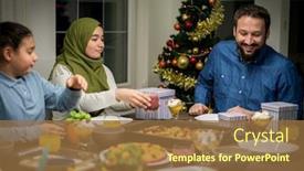  Presentation with family tree - Cool new slide deck with muslim-interreligious-family-with-christmas backdrop and a coral colored foreground