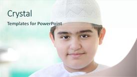  Presentation with arabic - PPT theme enhanced with muslim kids - arabic kid background and a sky blue colored foreground