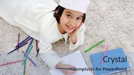  Presentation with arabic kids - Colorful presentation theme enhanced with muslim kids - arabic little boy doing homework backdrop and a light blue colored foreground