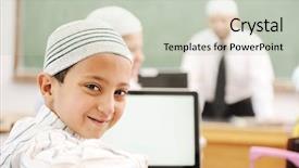  Presentation with school children - Audience pleasing slides consisting of muslim kids - children at school classroom backdrop and a soft green colored foreground
