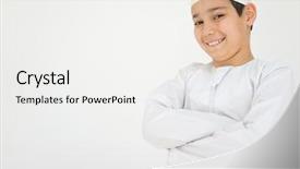  Presentation with arabic kids - Beautiful PPT theme featuring muslim kids - excited cute arabic little boy backdrop and a white colored foreground
