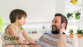  Presentation with happy kids - Colorful presentation design enhanced with muslim kids - father and son happy time backdrop and a coral colored foreground