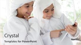  Presentation with arabic kids - Cool new slides with muslim kids - happy arabic family members backdrop and a light gray colored foreground