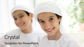  Presentation with 3 family member - Theme enhanced with muslim kids - happy arabic family members background and a soft green colored foreground