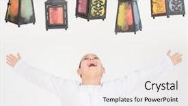  Presentation with muslim - Colorful PPT layouts enhanced with muslim kids - happy child ready for ramadan backdrop and a white colored foreground