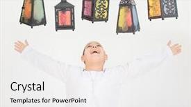  Presentation with ramadan kids - PPT theme having muslim kids - happy child ready for ramadan background and a white colored foreground