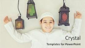  Presentation with ramadan kids - PPT layouts with muslim kids - happy child ready for ramadan background and a sky blue colored foreground