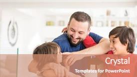  Presentation with new home - Cool new PPT theme with muslim kids - happy father and son backdrop and a coral colored foreground