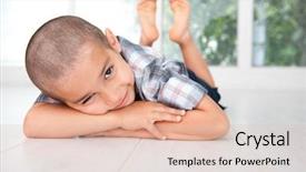  Presentation with floor - Presentation theme featuring muslim kids - happy kid posing on floor background and a lemonade colored foreground