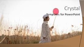  Presentation with grass meadow friendship youth - Colorful slide deck enhanced with muslim little child on grass meadow with balloon backdrop and a white colored foreground