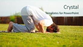  Presentation with muslim - Colorful theme enhanced with muslim male is praying outdoor backdrop and a sky blue colored foreground