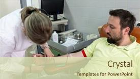  Presentation with donating to poverty - Presentation design enhanced with muslim man donating his blood background and a  colored foreground