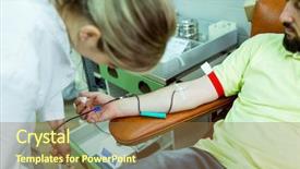  Presentation with cell biology blood cells 3d - Colorful presentation enhanced with muslim man donating his blood backdrop and a  colored foreground