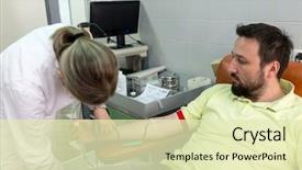  Presentation with donating to poverty - Presentation enhanced with muslim man donating his blood background and a soft green colored foreground