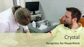  Presentation with young man on the phone - Audience pleasing presentation theme consisting of muslim man donating his blood backdrop and a  colored foreground