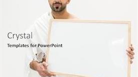  Presentation with kaaba mecca - Colorful slide deck enhanced with muslim-man-posing-as-ready backdrop and a sky blue colored foreground