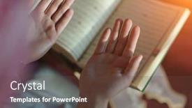  Presentation with islamic book - Colorful slide set enhanced with muslim-man-praying-allah-alone backdrop and a tawny brown colored foreground