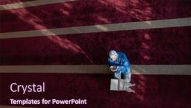  Presentation with islamic book - Amazing PPT theme having muslim-man-praying-allah-alone backdrop and a wine colored foreground