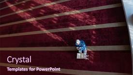  Presentation with islamic book - PPT theme having muslim-man-praying-allah-alone background and a wine colored foreground