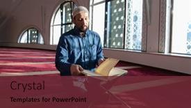  Presentation with islamic book - PPT theme having muslim-man-praying-allah-alone background and a tawny brown colored foreground
