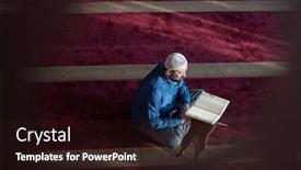  Presentation with islamic book - Beautiful PPT theme featuring muslim-man-praying-allah-alone backdrop and a wine colored foreground