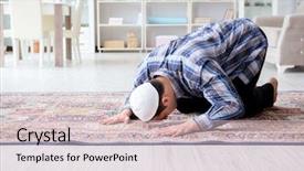  Presentation with muslim - Slides consisting of muslim man praying at home background and a soft green colored foreground