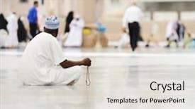  Presentation with muslim - Audience pleasing PPT layouts consisting of holy gorund - muslim man sitting on ground backdrop and a light gray colored foreground