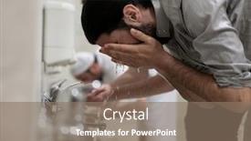 Presentation with muslim prayer - PPT layouts enhanced with muslim-man-taking-ablution background and a coral colored foreground
