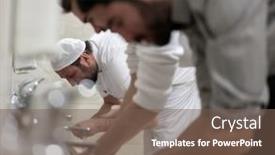  Presentation with muslim prayer - Amazing slide deck having muslim-man-taking-ablution backdrop and a violet colored foreground