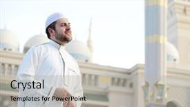  Presentation with muslim - Colorful PPT layouts enhanced with muslim man visiting the holy backdrop and a light gray colored foreground