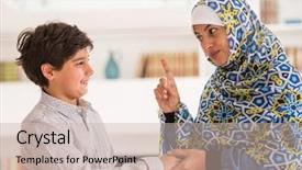  Presentation with muslim kids - Audience pleasing theme consisting of muslim modern mother with son backdrop and a soft green colored foreground
