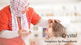  Presentation with home care - Presentation design featuring muslim mother taking care of children at home background and a lemonade colored foreground