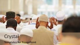  Presentation with crowd - Presentation design with wearing blank t-shirt fashion background and a gray colored foreground.