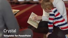  Presentation with islamic book - Slide deck having muslim-people-in-mosque-reading background and a wine colored foreground