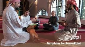  Presentation with quran - Cool new theme with muslim-people-in-mosque-reading backdrop and a tawny brown colored foreground