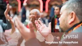  Presentation with praying hands - Theme with shia - muslim people praying together background and a coral colored foreground