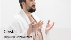  Presentation with hajj - Slide deck having muslim pilgrim with hajj clothes background and a lemonade colored foreground