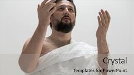  Presentation with pilgrim - Amazing slide set having muslim pilgrim with hajj clothes backdrop and a light gray colored foreground