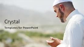  Presentation with hajj - Colorful presentation theme enhanced with muslim pilgrims praying on jabal backdrop and a light gray colored foreground