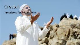  Presentation with hajj - Presentation design enhanced with muslim pilgrims praying on jabal background and a light blue colored foreground