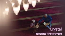  Presentation with islamic book - Cool new PPT layouts with muslim-prayer-father-and-son backdrop and a wine colored foreground