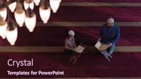  Presentation with islamic book - Colorful slide set enhanced with muslim-prayer-father-and-son backdrop and a wine colored foreground