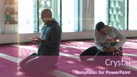  Presentation with islamic book - Slide deck having muslim-prayer-father-and-son background and a violet colored foreground