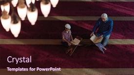  Presentation with islamic book - Slide set featuring muslim-prayer-father-and-son background and a wine colored foreground