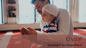  Presentation with muslim prayer - Slide set having muslim-prayer-father-and-son background and a  colored foreground