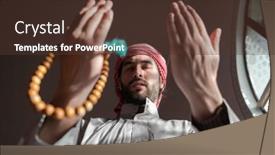 Presentation with muslim prayer - Beautiful PPT theme featuring muslim-prayer-inside-the-mosque backdrop and a tawny brown colored foreground